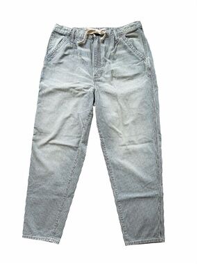 GAP Blue and White Relaxed-Striped Drawstring Jeans